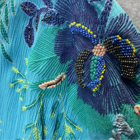 Chico’s Beaded Embroidered Fairy Open Front Tassel Tie Duster - Picture 5 of 10